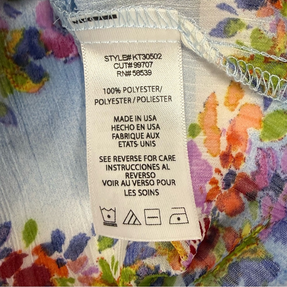Floral Roll-Tab Kut from the Kloth Blue Chiffon Button Down Blouse Size M Medium - Picture 8 of 9